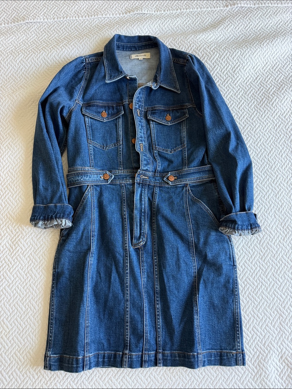 Madewell Blue Denim Long Sleeve Belted Shirt Dress